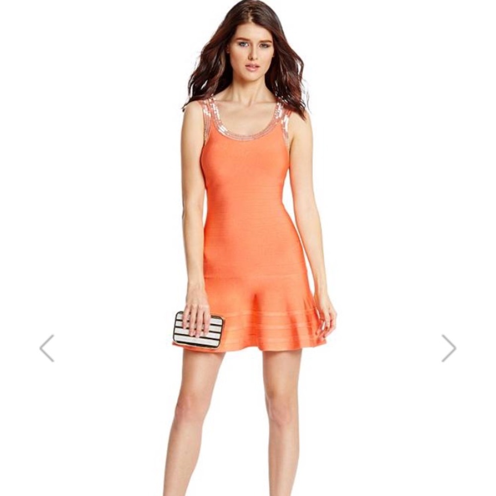 Marciano coral orange Portia bandage dress small